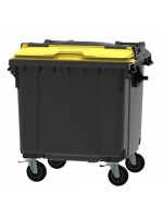 4-wheel waste container 1100 L ESE Split Lid with ”flap in flap" yellow