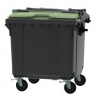 4-wheel waste container 1100 L ESE Split Lid with ”flap in flap" green