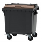 4-wheel waste container 1100 L ESE Split Lid with ”flap in flap" brown