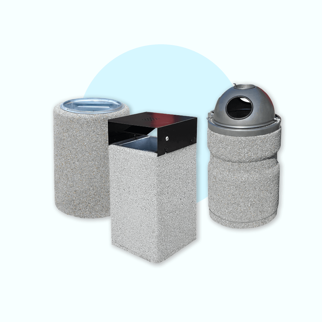 Concrete bins, concrete trash cans, concrete waste bins, round concrete bins, with a roof, made of washed concrete.