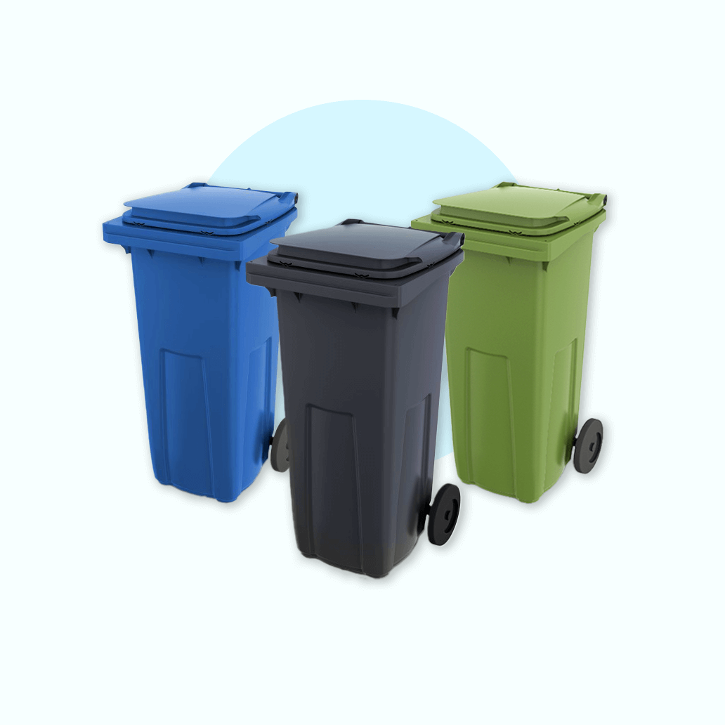 Plastic waste bins 120L, trash bins 120L.