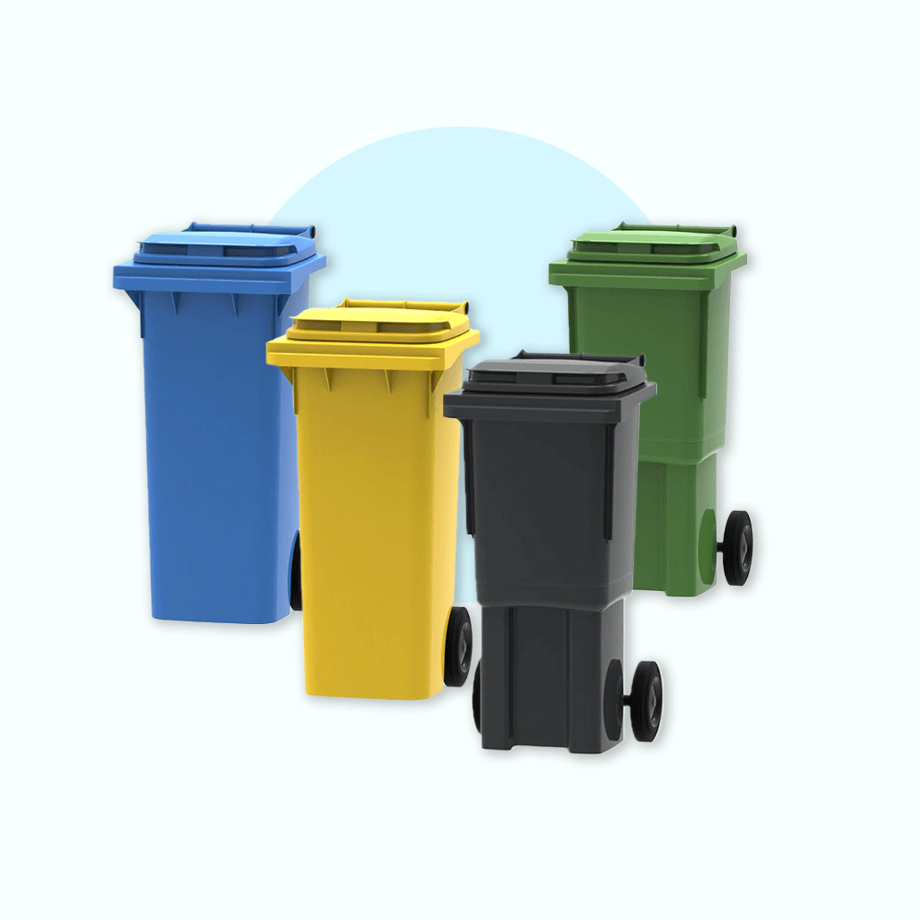 Waste bins 60L, trash bins 80 liters, garbage cans 60L, trash cans 80L.