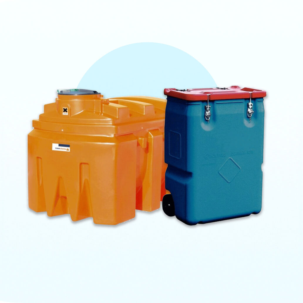 Chemical waste containers, chemical containers.