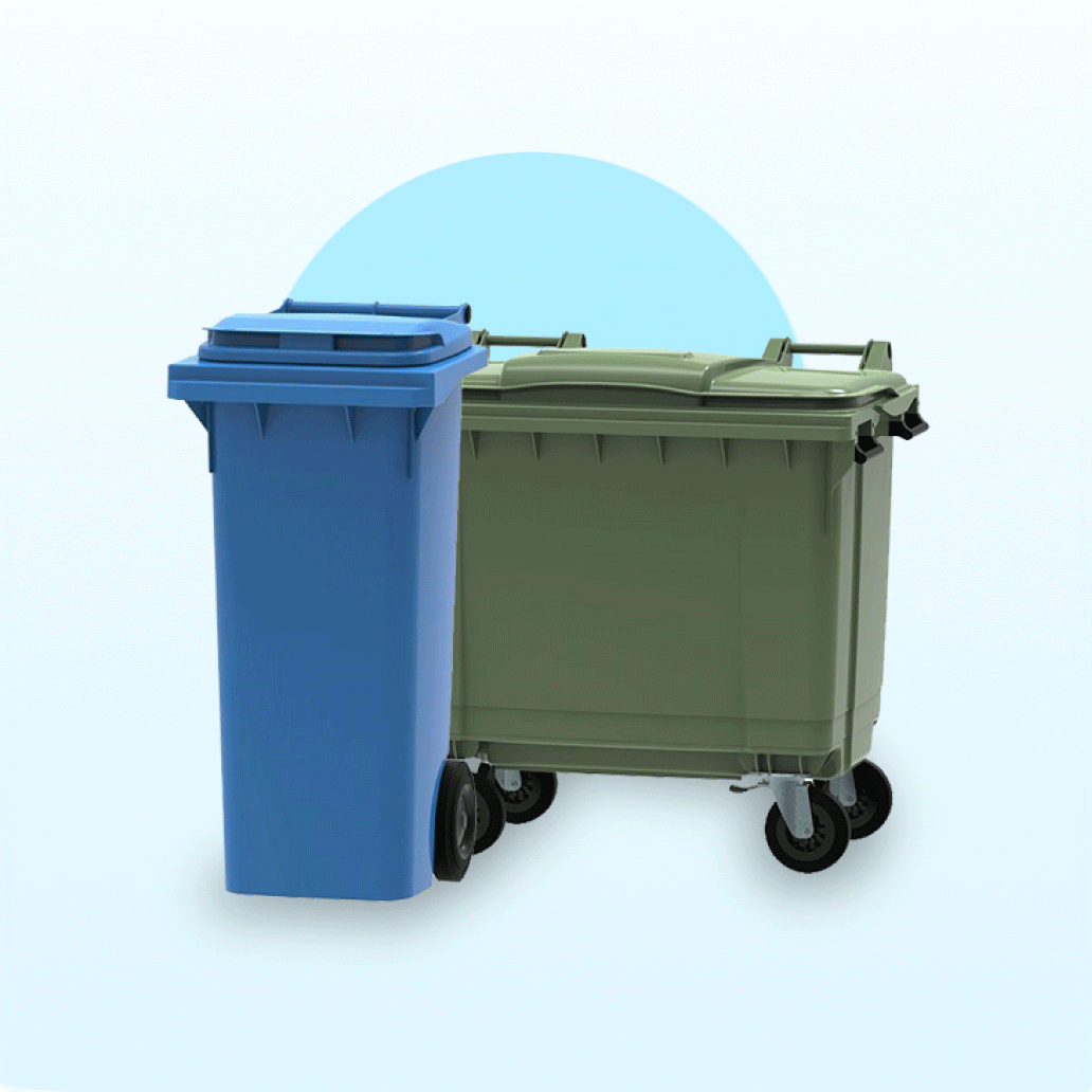 Waste bins, trash bins, containers and garbage cans, MGB bins for municipal waste.