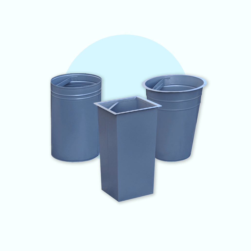 Metal inserts for street bins, inserts for trash cans, inserts for concrete bins.