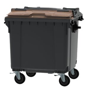 Waste container 1100 L ESE split lid with lid-in-lid brown