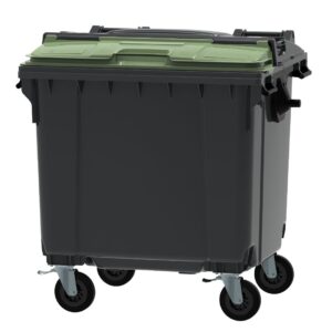 Waste container 1100 L ESE split lid with "flap-in-flap", green