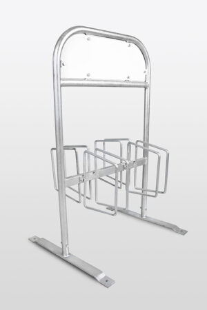 Free-standing bicycle rack with Frankfurt advertising sign (4–6 spaces)